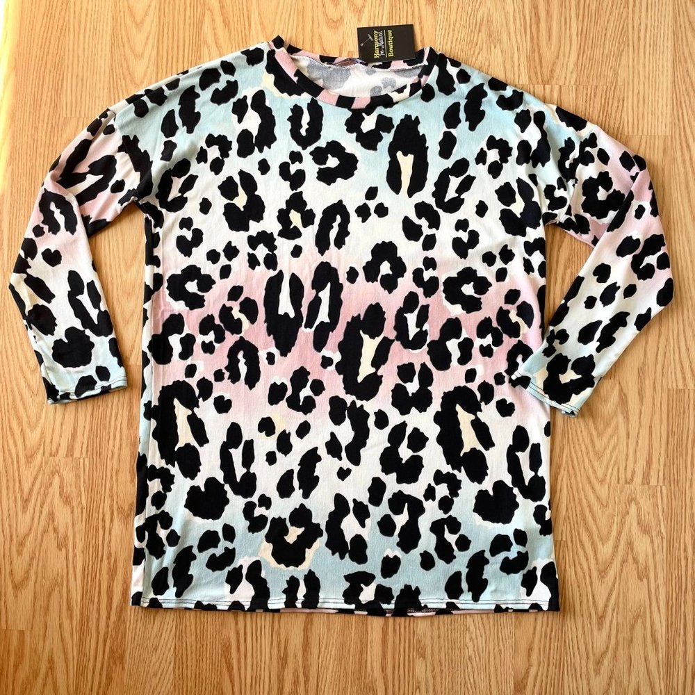 Bombom Animal Print Womens Top Tunic New with Tags Pastel Colors Sz S - Picture 13 of 13
